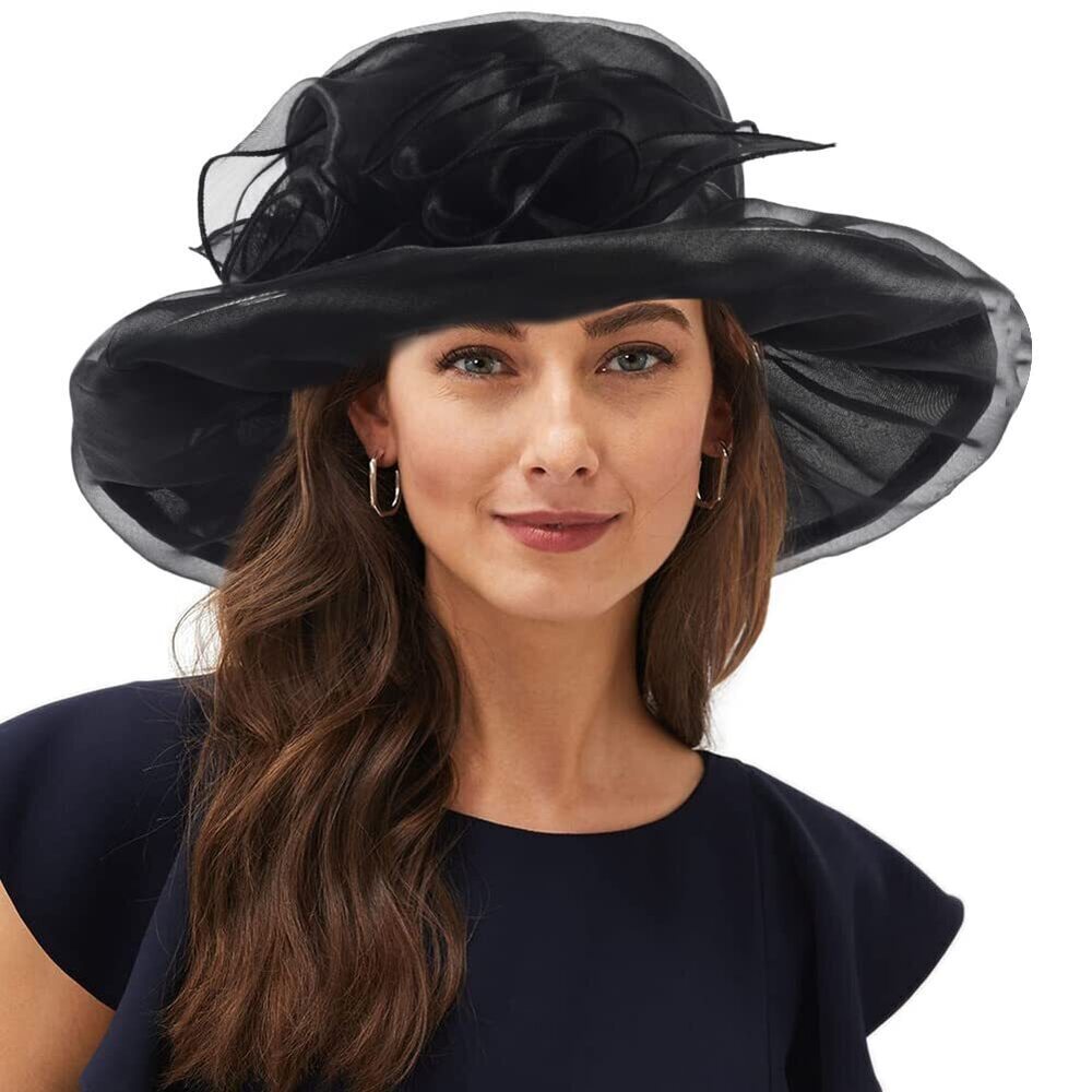 8112 Derby Hats Black Church Wedding Bridal Cocktail Hat with Organza